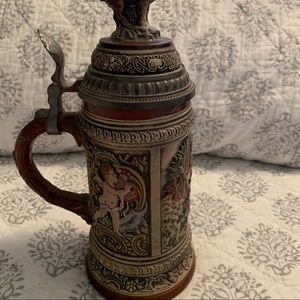 Authentic German Beer Stein. Ram on top of lid